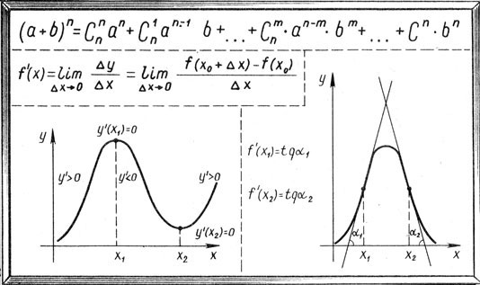 Формула Ньютона, формула производной функции, координатная система Декарта с функцией