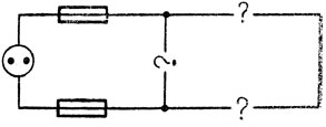 Рис. 66. Внесите в схему условные обозначения выключателя, патрона, штепсельной розетки и объясните, какая электроарматура включена в сеть параллельно, а какая - последовательно