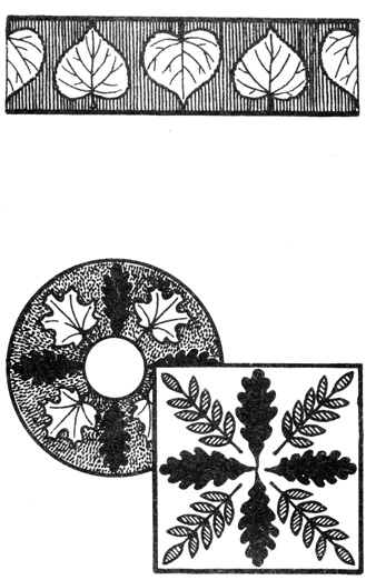 Рис. 26. Панно из листьев в полосе, квадрате и круге